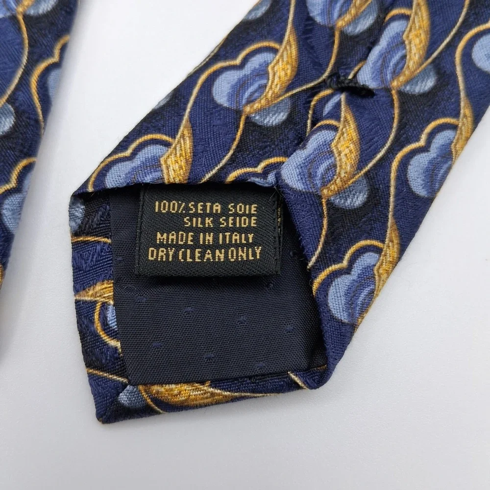 Marino Gabri 100% Silk Necktie Blue Gold Floral Made‎ in Italy